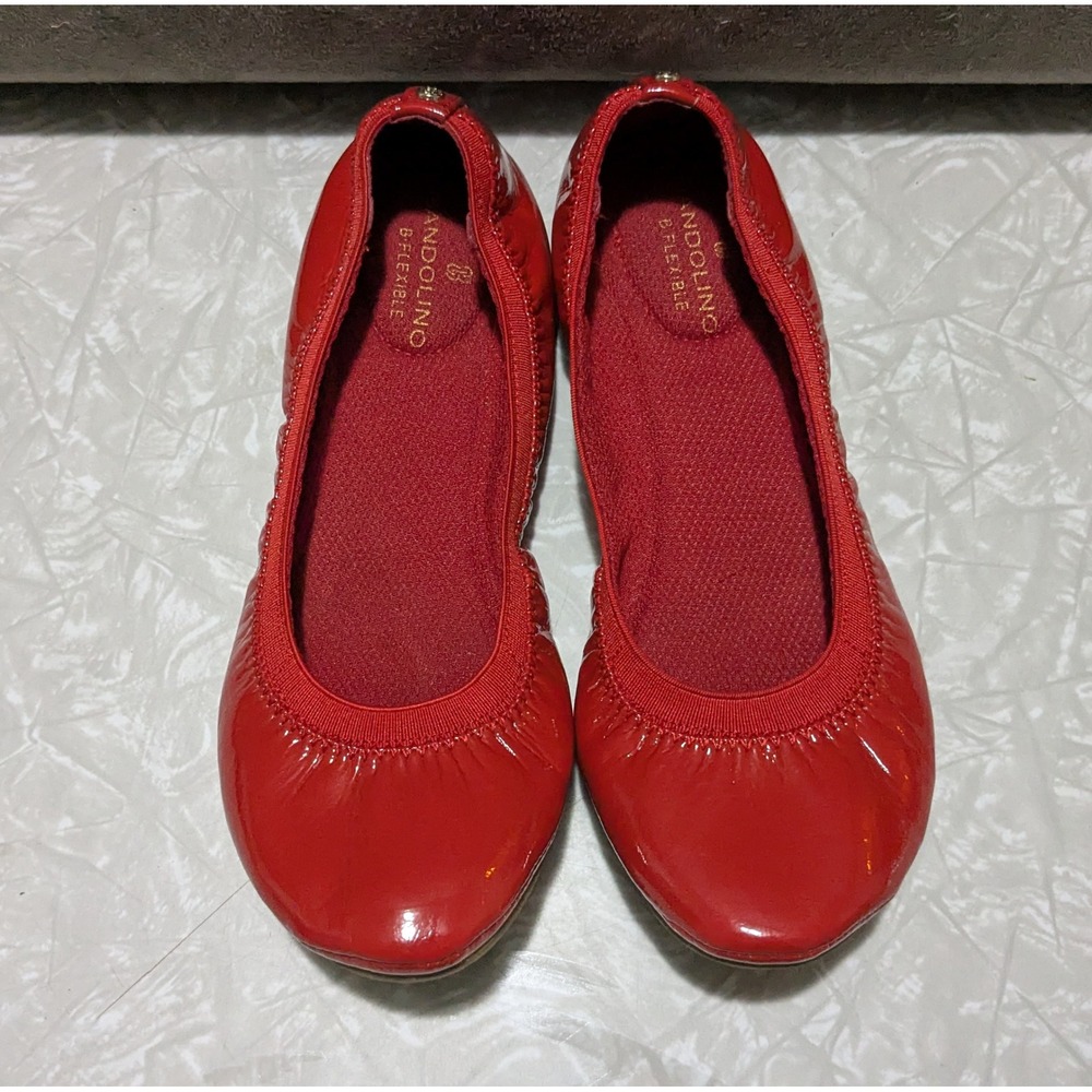 Bandolino B Flexible Red Patent Ballet Flats Womens 5.5 Elastic Slip On Shoes